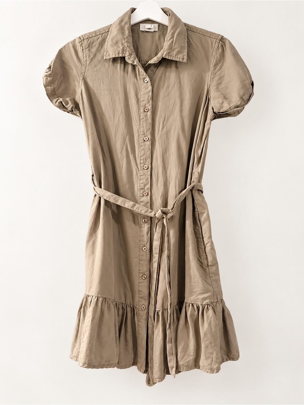 Japna Khaki Green Tencel Button Front Belted Casual Dress size Small